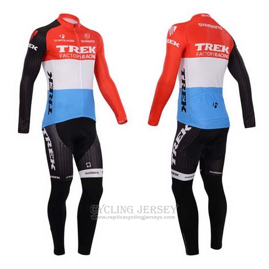 2014 Cycling Jersey Trek Factory Racing Red and White Long Sleeve and Bib Tight